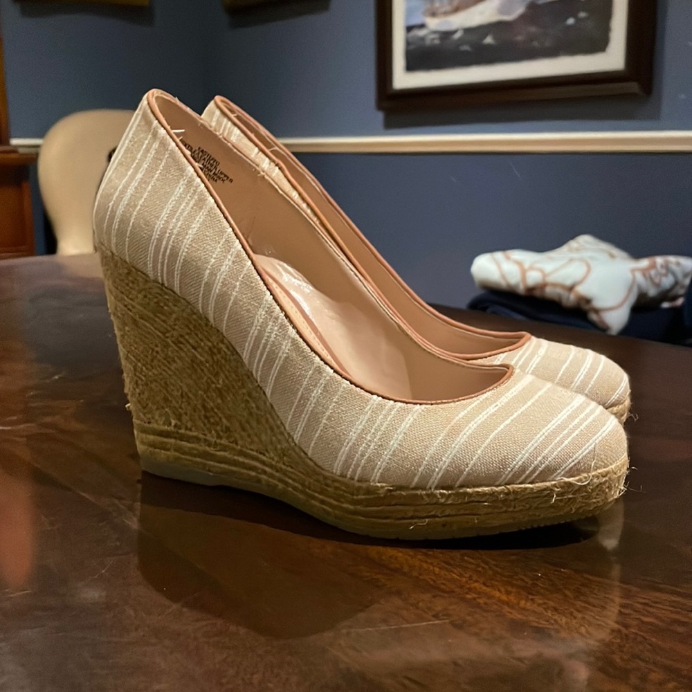 Beige Enzo Angioloni Wedges, Size 7M